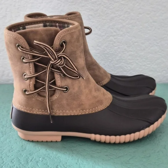 Waterproof Duck Boots Tan Brown Lace Up Cozy Outdoor Fall Winter Boots - Picture 3 of 14